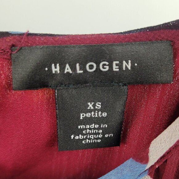 Halogen Nordstrom Burgundy Red Floral Printed Pleated Sleeveless Dress - Picture 3 of 7